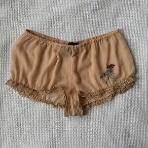 Kiki de Montparnasse Cream Tan Spaghetti Embroidered Bloomer Panty Shorts Medium